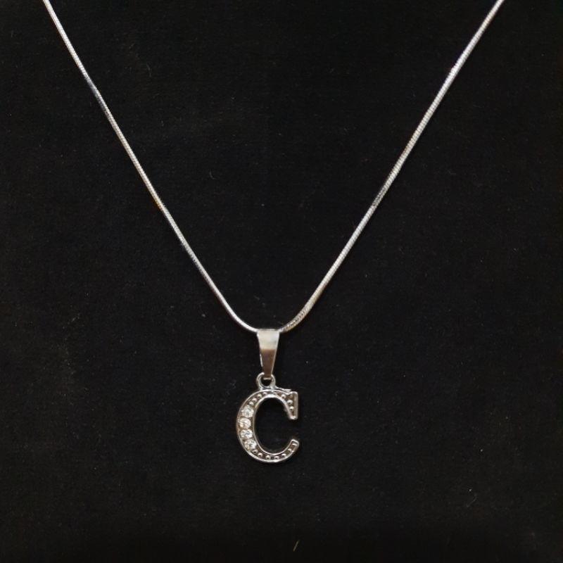 (COD)Kalung Nama Titanium Anti Karat/Anti Gatal/Kalung Wanita Rhodium Inisial Nama A sampai Z 1