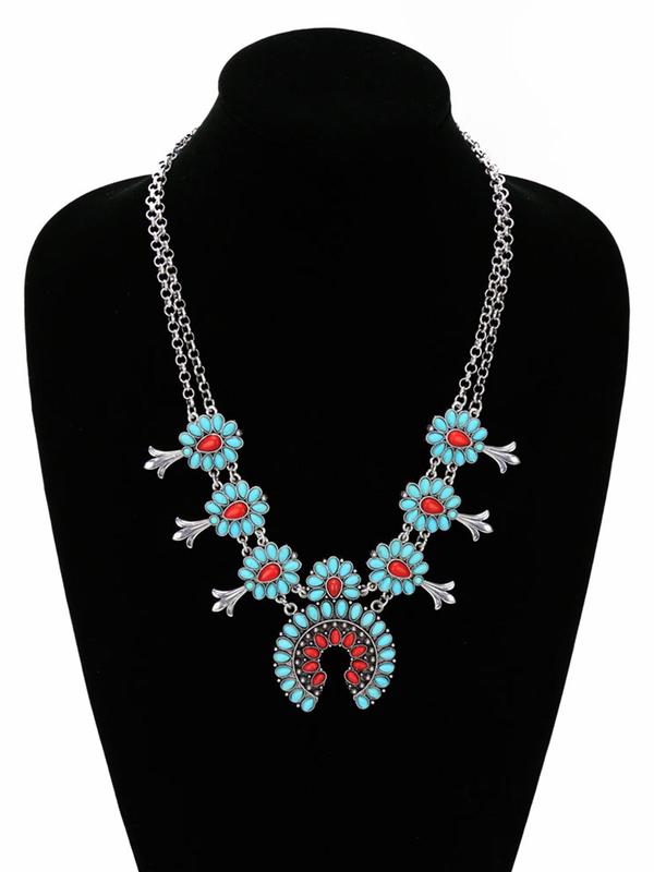 Boho Style Turquoise Decorated Necklace & Dangle Earrings, Fashion Jewelry for Party, Daily Clothing Decor, Trendy All-match & Exquisite Jewelry for Birthday Gift 3