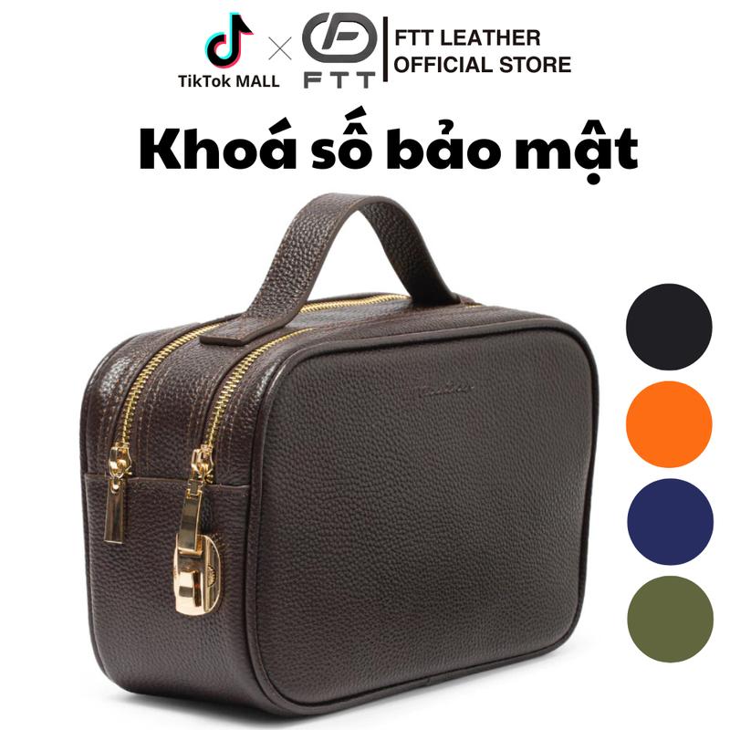 Túi da nam cao cấp dáng Golf FTT Leather chất liệu da bò vân hạt thiết kế cầm tay kết hợp đeo chéo