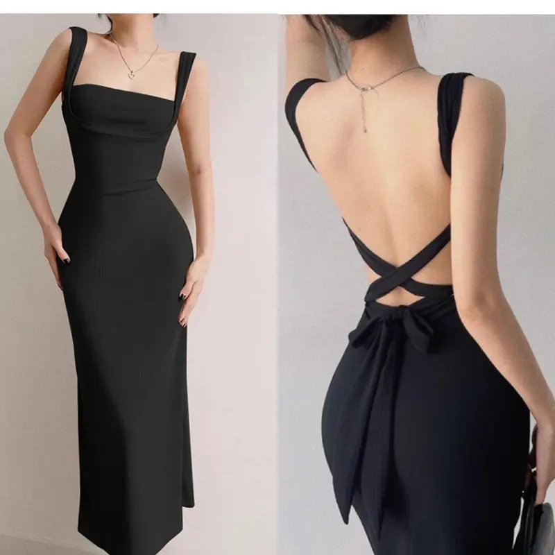 korean backless dress SCALA 80121 - Long Sheath Dress main image 1
