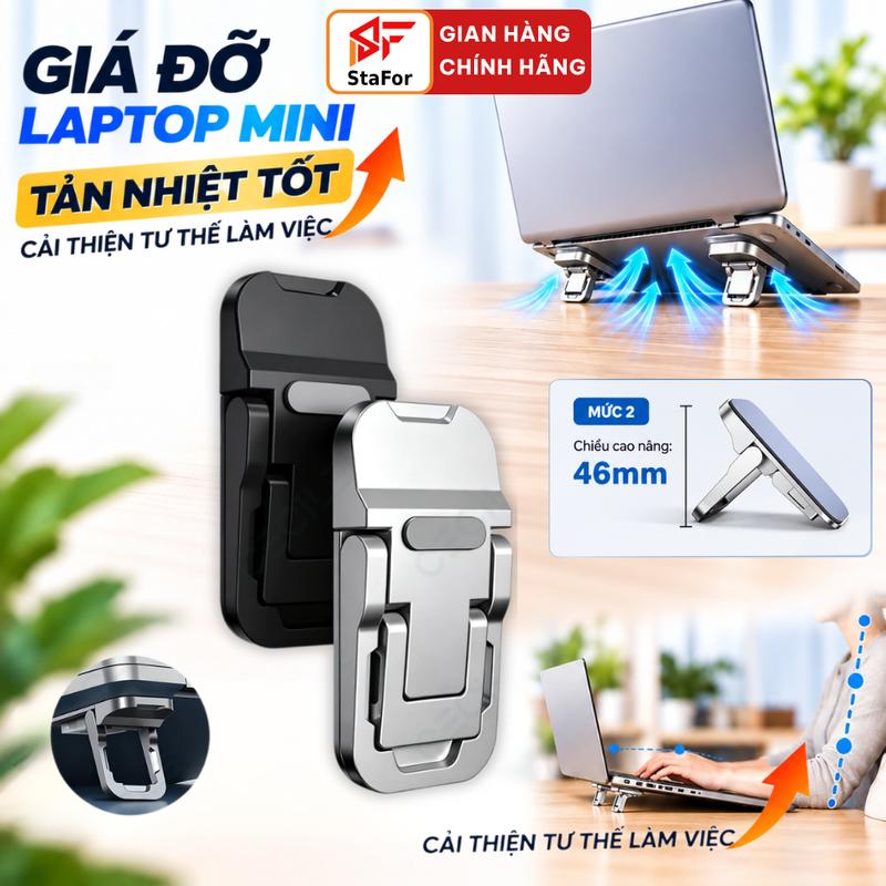 Giá đỡ laptop Mini 2 mức độ cao, thiết kế gập gọn, chống trượt siêu tiện lợi, miếng dán chắc chắn, chịu tải tốt