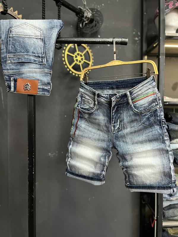 [2 Mẫu Short THREE CLTN JS8004-JS8004-Q] Quần Short Jean Nam Xanh Bạc Mix Chỉ 5 Màu & Xanh Bạc Sáng Thêu Chỉ Hồng Hong Sườn QS2062/QS2131