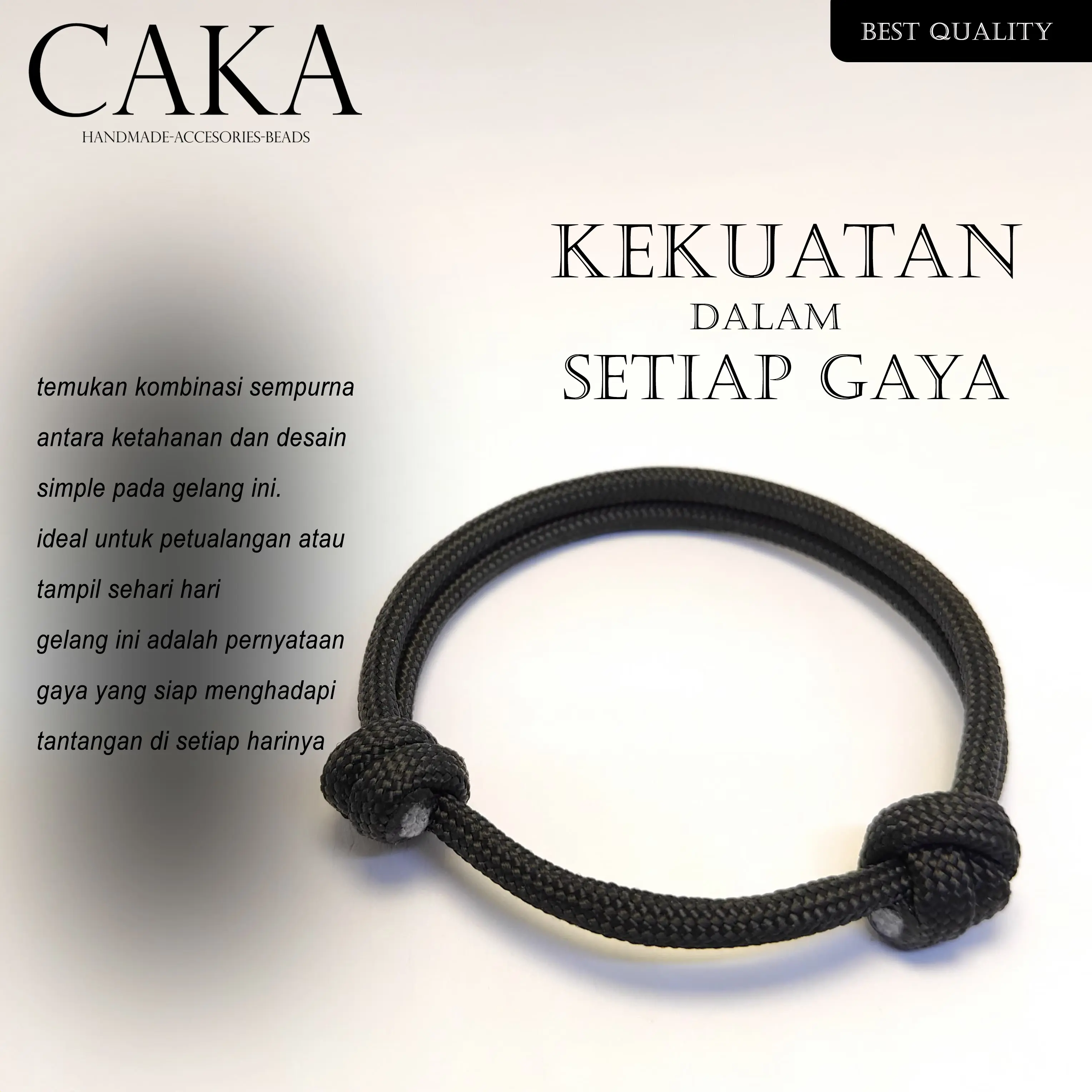 gelang hitam tali original / gelang pria / gelang casual / gelang paracord 4mm