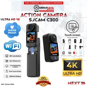 AMINURJAYA Camera SJCAM C300 Pocket Action Cam 4K Ultra HD 30FPS WiFi 5G Dual Touch Screen Super Night Vision Kamera Aksi Sports Cam Perekam Vidio Monitoring Dari HP