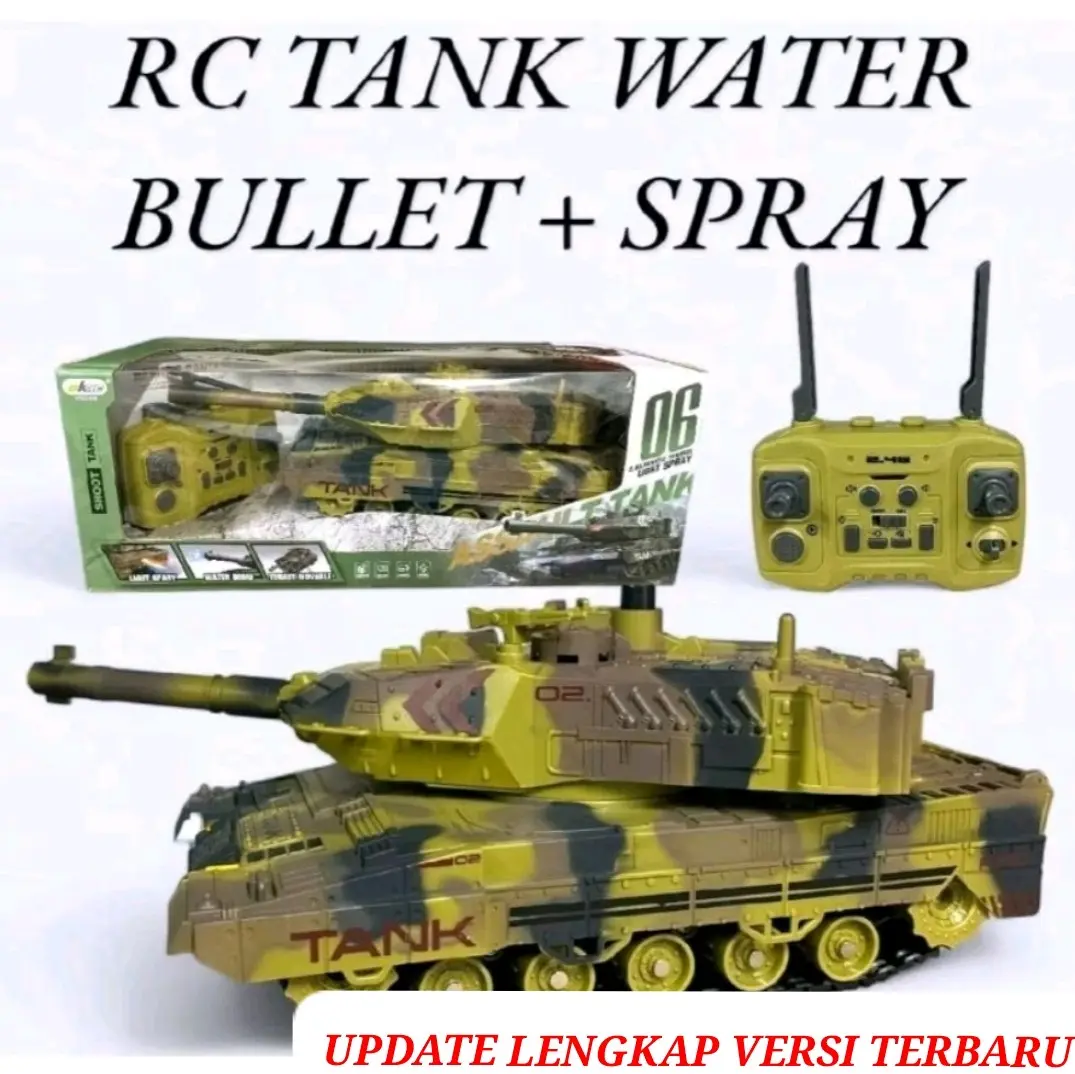 Mainan Mobil RC Tank Military dengan Efek Asap dan Peluru Bullet Upgrade Batere Cadangan - Toys, Mesin, Bergerak, Roda Remote Control