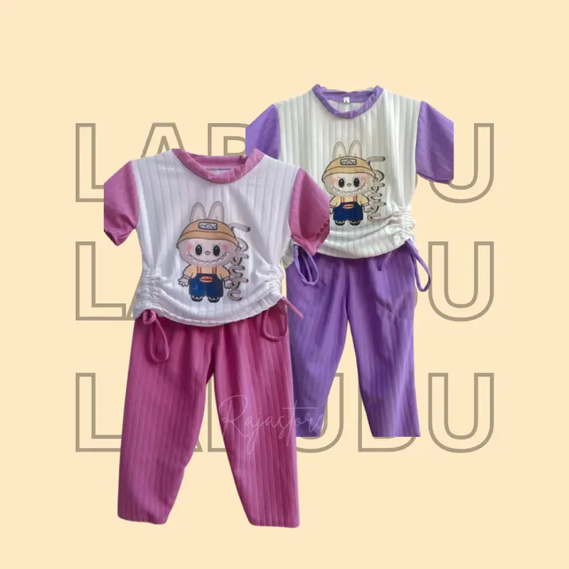 Baju Anak Labubu One Set Labubu Bahan Knit Hornet DTF Labubu untuk Anak Usia 2 sampai 11 tahun - OneSet Inez setelan 0