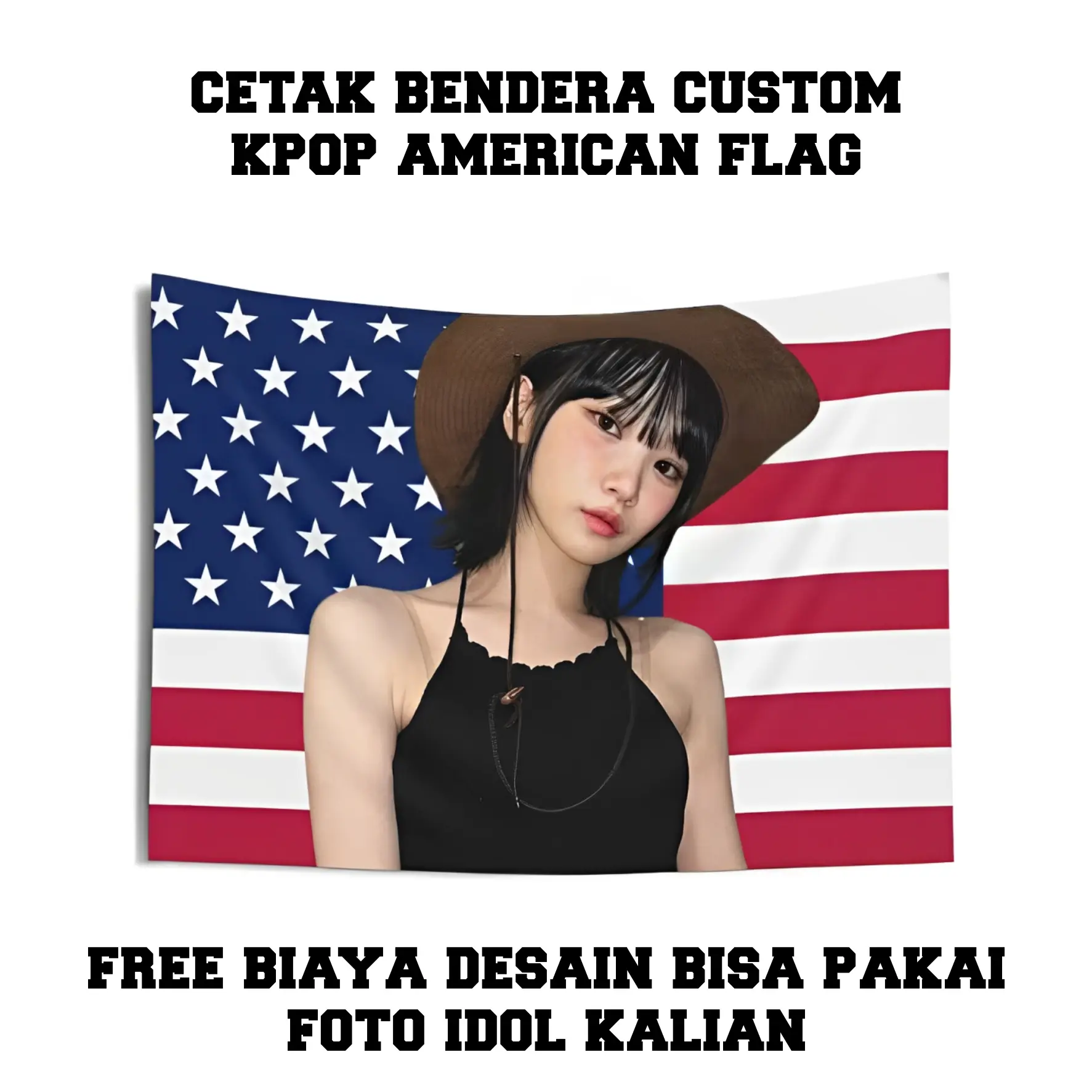 Bendera Custom Aespa Members American Flag Tapestry Kpop Merch Decor Bahan Tetron Asli Warna Pekat Full Printing Ukuran 40x60 cm hingga 100x200 cm Free Biaya Desain Bisa Pakai Foto Idol Kalian