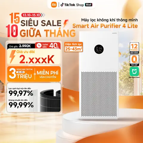 Máy Lọc Không Khí Xiaomi Smart Air Purifier 4 Lite - Diện tích lọc 25-43m2 - Tốc độ lọc: 360m³/h - Lọc bụi mịn, phấn hoa, khử mùi - Hàng chính hãng Xiaomi - Bảo Hành 12 Tháng