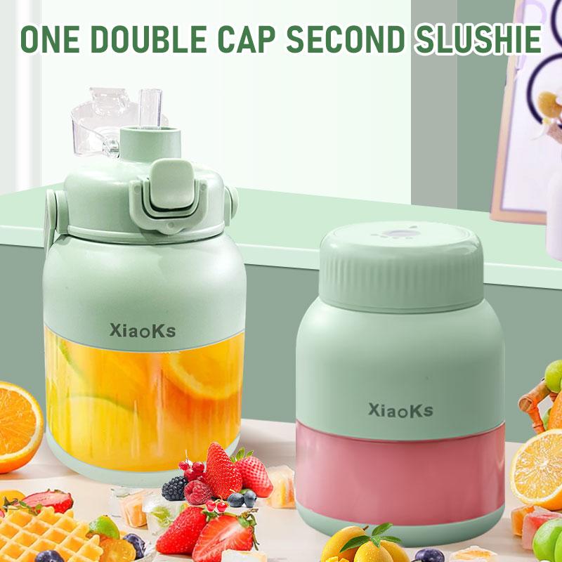 Product Introduction of Xiaoks 500ML portable juicer: Dual - lid, 14 - leaf 18000RPM blade for smooth juice. Handle, straw for outdoor use. Safe, long - lasting battery, multi - charge for fresh juice anywhere. 17