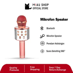 Mikrofon Karaoke Nirkabel Speaker Bluetooth Original Mikrofon Karaoke Portabel UHF (Nirkabel) Peredam Kebisingan Emas Mikrofon WS-858