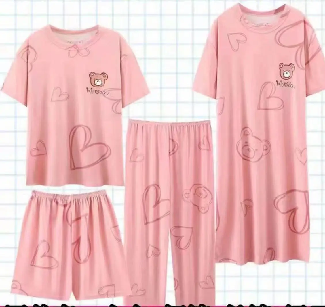 Setelan piyama dua set wanita dewasa jumbo lembut dan dingin  dua celana dan  dua baju