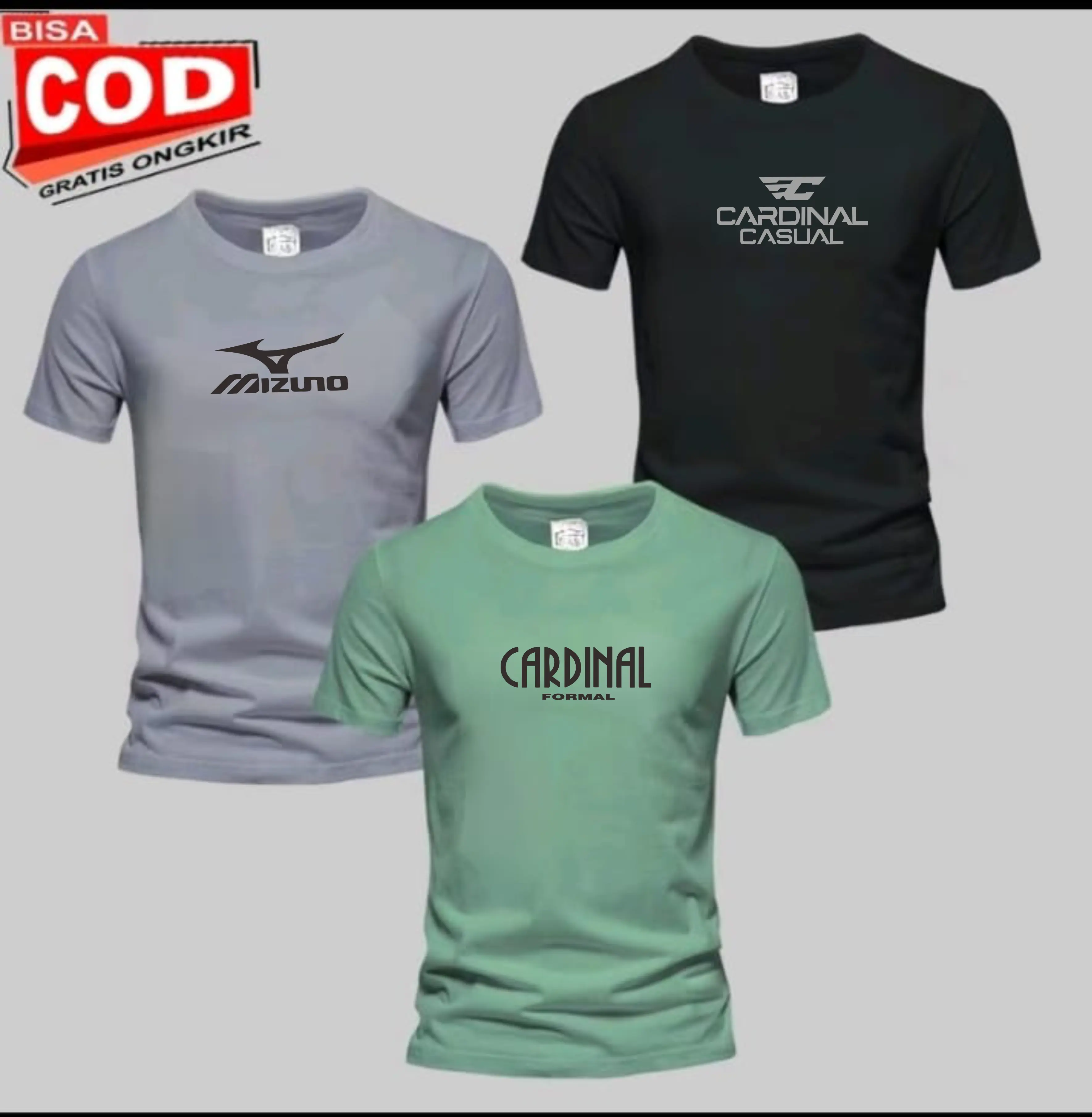 PROMO COD ( BAHAN TEBAL ) BUY 1 GET 3PCS Kaos Distro 100% COTTON Kaos Pria I  Wanita Kaos Distro Lengan pendek logo C4DINAL FORMAL-CASUAL- MIZUNO TEX TENGAH PRIN GREY PREMIUM