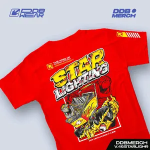 STAR LIGHTING T-SHIRT RED SERIES | MOTIF TROLLEY CARRYING BEAM | STAR MERCHANDISE ORIGINAL | KAOS MERAH 24 S COTTON COMBED KAOS DISTRO Sablon