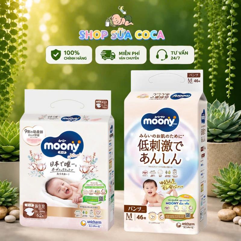 Tã bỉm Moony Nhật Bản Natural đủ size cho bé