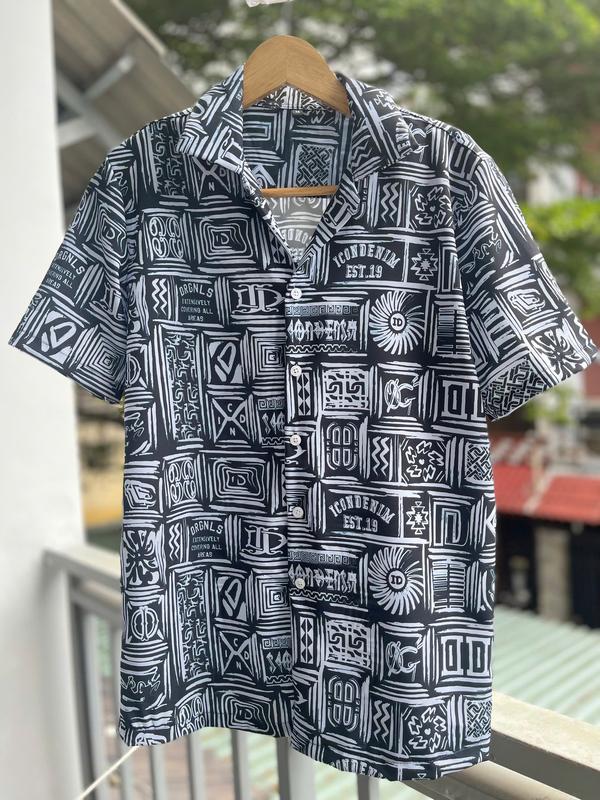  Áo Sơ Mi Cuban Hoạt Tiết Lụa Icon Xám M36 Vải Lụa Siêu Mịn Nam Cổ Cuban Menswear Shirt 