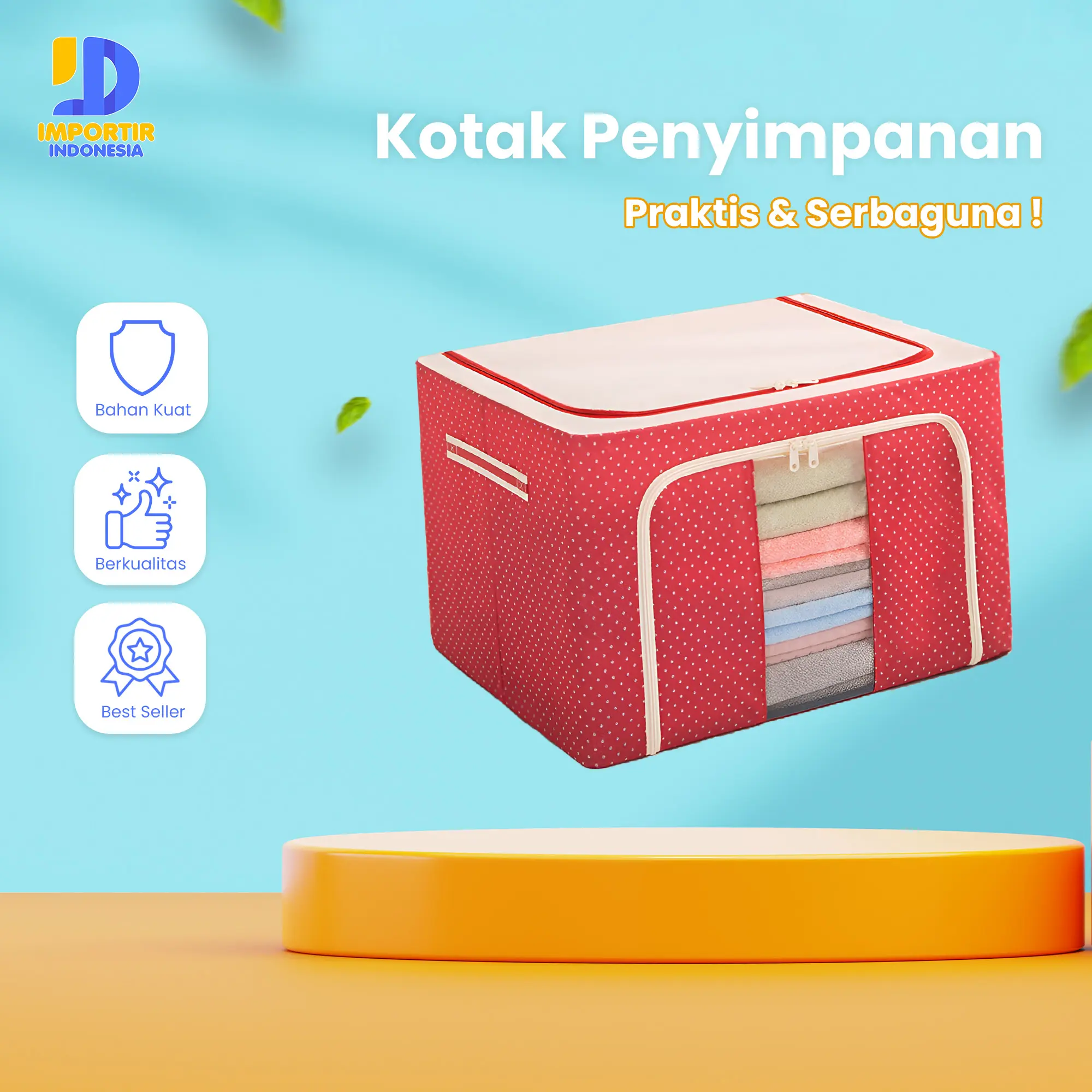 COD Kotak Penyimpanan Serbaguna Organizer Storage Box 66L Double Zipper Frame Baja Large Besar Multifungsi