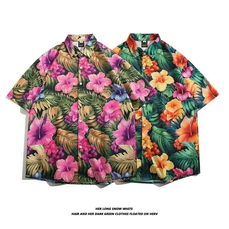 Sanya Island clothing floral shirt Men's Hawaiian floral shirt Couple Thailand travel holiday wear beach floral shirt