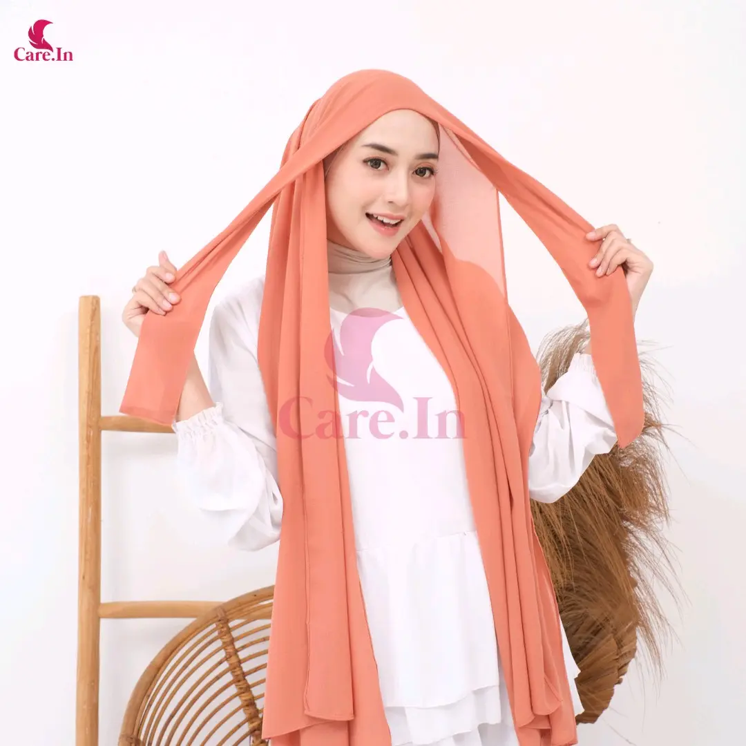 Kerudung Pashmina Melayu Wanita atau Hijab Muslim Malay Instan Tali Ceruty Babydoll Panjang 175x75cm