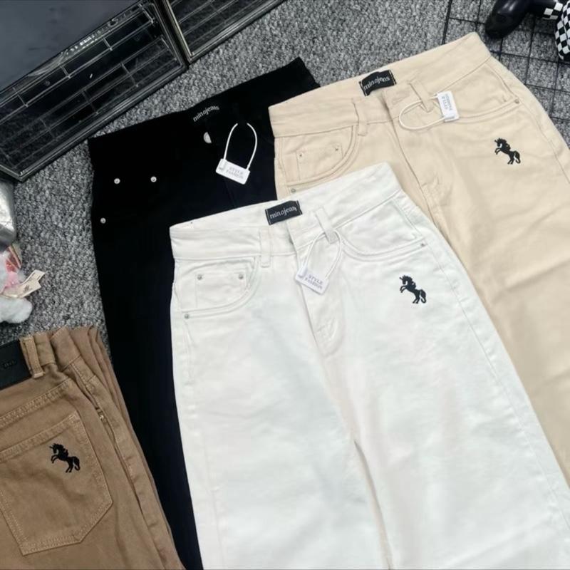 MINAE STUDIO XẢ LẺ SIZE Quần Jean Ống Suông Nữ Thêu Ngựa Phối Túi Viền Gân Vải Dày Mướt Đẹp