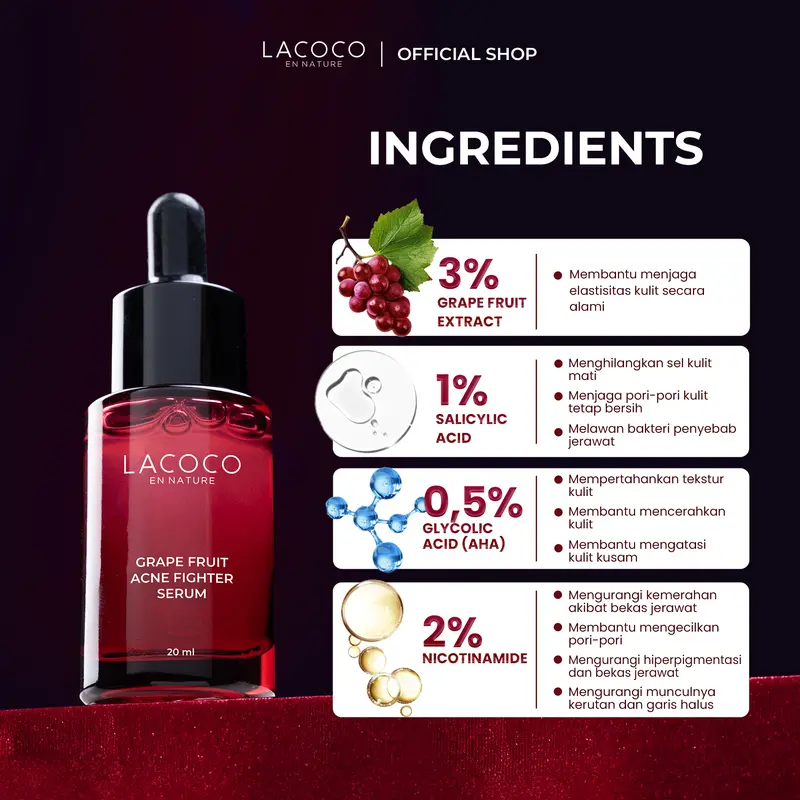 [BELI 2 MAKIN CUAN] Lacoco Grape Fruit Acne Fighter Serum 20ml Berjerawat Perawatan Wajah 3