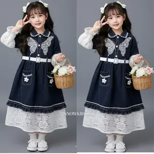 SNOWKIDS_88 -  gamis buterflay anak perempuan mewah model terbaru lebaran free belt gamis muslim anak perempuan jeans premium usia 3-10 tahun