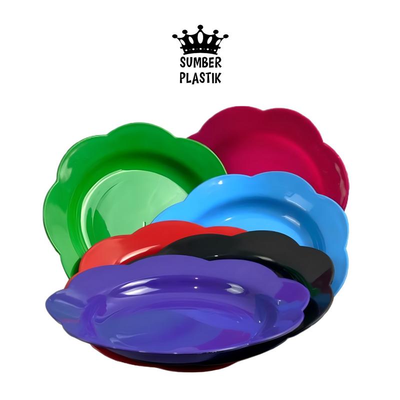 Piring Makan Plastik Motif BUNGA Anyaman Satuan (1 PCS)