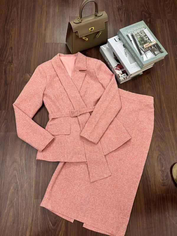  Sét Vest Dạ 2 Lớp Thiết Kế Hà Anh áo dài tay kiểu dáng công sở blet may liền theo áo phối chân váy bút chì phù hợp mặc đi làm đi chơi  có bigsize N60 