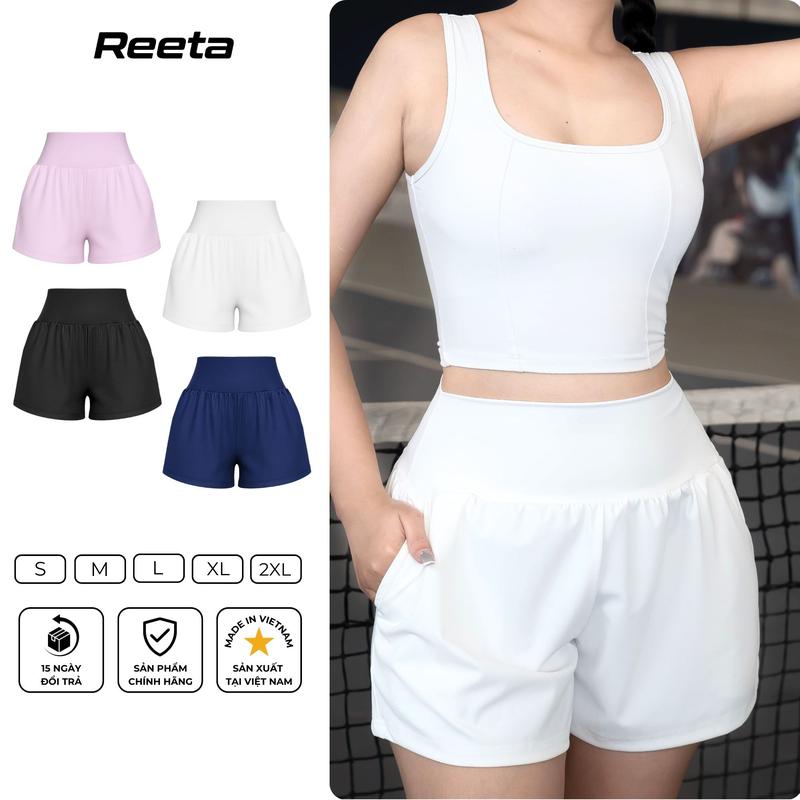 Quần đùi thể thao short nữ Reeta lưng cao tôn dáng,chất thun co giãn 4 chiều, dày dặn- A3084