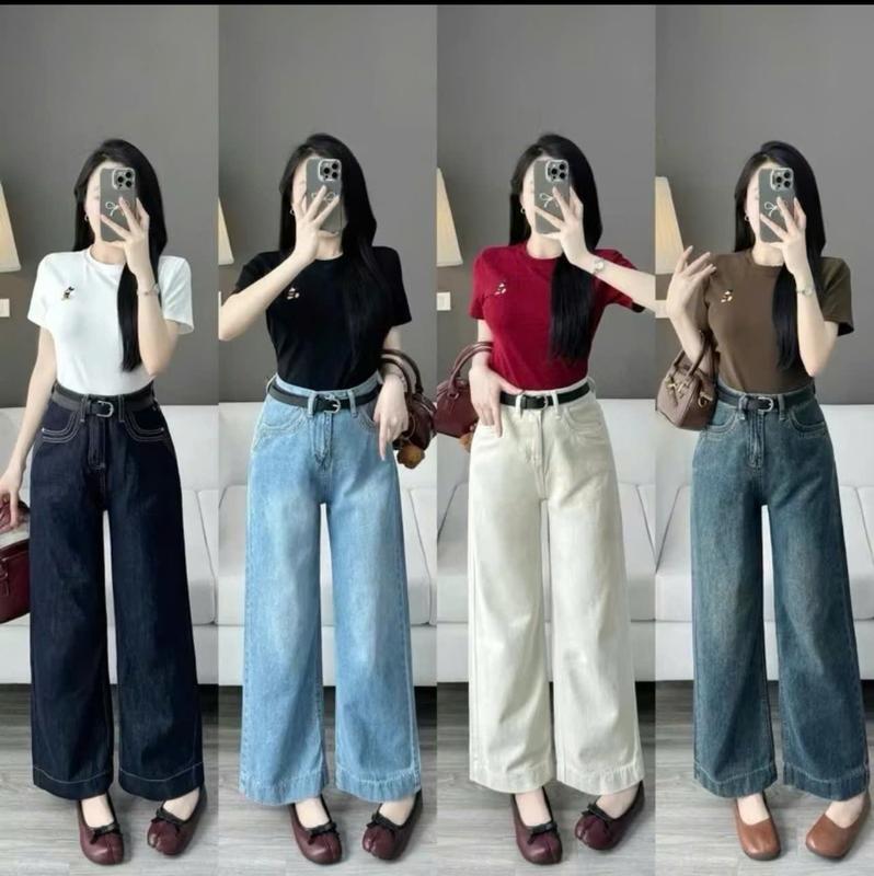 Quần jean bò ống rộng suông nữ 1m47-1m57 quần 94-95cm, 1m57-1m65 quần 98-100cm jeans cạp cao phong cách style tôn dáng 0