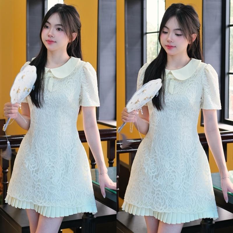 Miiu shop - Váy ren dáng A viền chân dập ly tặng quần bảo hộ