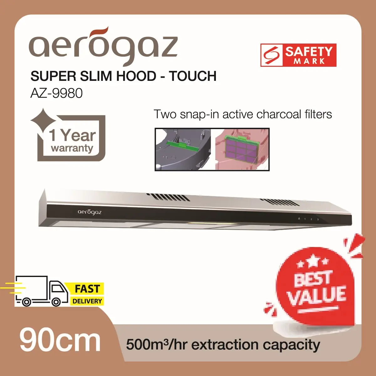 Aerogaz 90cm Slim Cooker Hood (Touch) AZ-9980