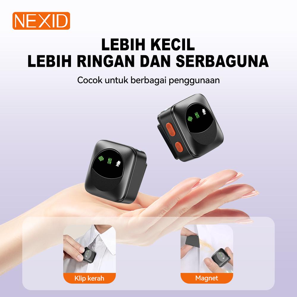 NEXID Wireless Microphone 2-In-1 Clip On Profesional Mic Magnetic Mikrofon Play dengan Charging Case Dual Lavalier Magnetic Plug Play Live Stream HP Plug Play Peredam Kebisingan 2 Mic untuk Recording Video Untuk Live TikTok YouTube