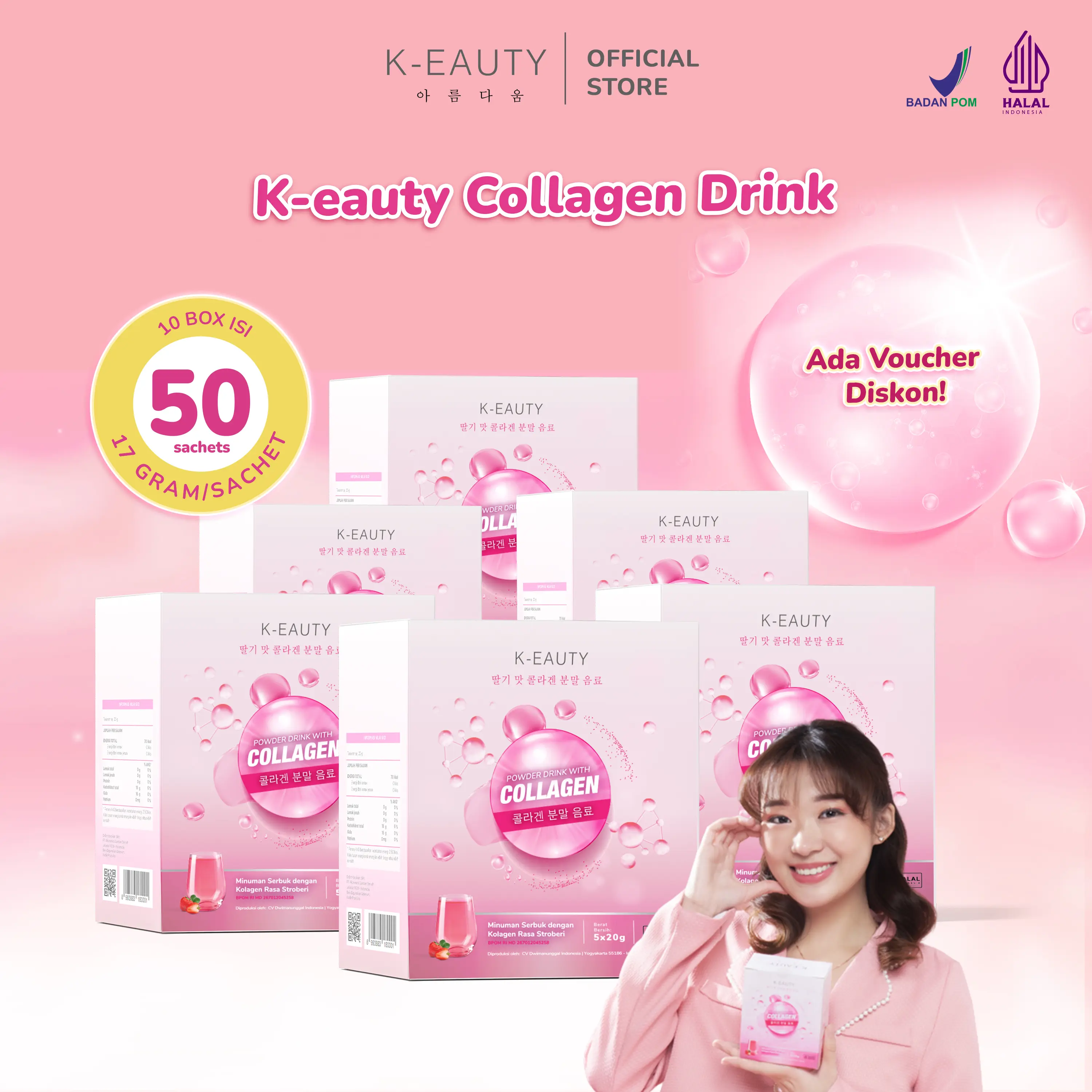 K-EAUTY Collagen Drink | Paket Reseller 50 Sachet | Minuman Kolagen Pencerah Kulit