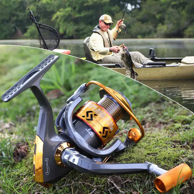Sougayilang 2.1-3.6m joran pancing Serat Karbon joran pancing laut joran teleskopik 5.2:1 Rasio kecepatan rotasi Emas reel pancing Max 10Kg Murah Kualitas Baik Peralatan Pancing untuk Memancing Di Luar Ruangan 8