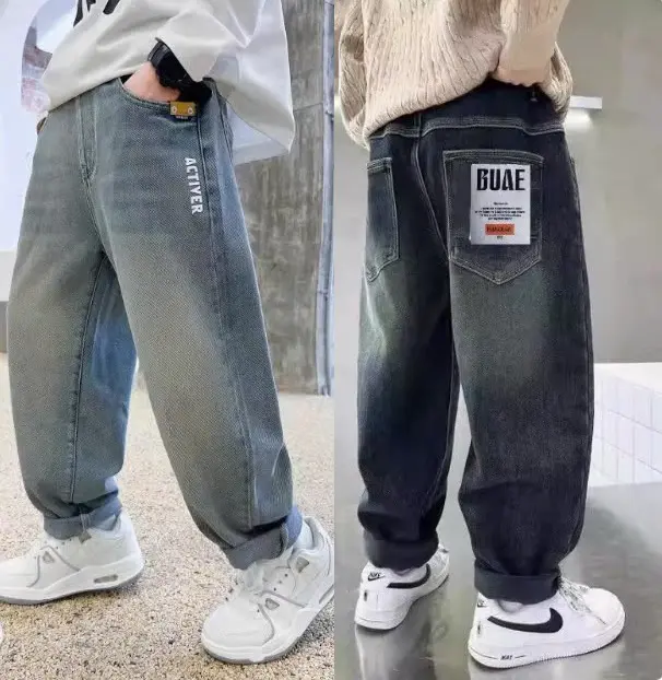 [15-58kg] Quần jean hàn quốc bé trai, dáng Baggy rộng phong cách cá tính, Chất Jean mềm mát. Hàng mới 2025.