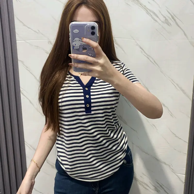 Kaos spandek Salur V-neck import melar kancing hidup 5