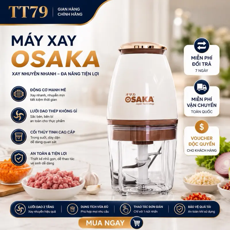 (Hàng Loại 1) Máy xay thịt đa năng Osaka 700ml, máy xay cầm tay ,máy xay sinh tố đa năng