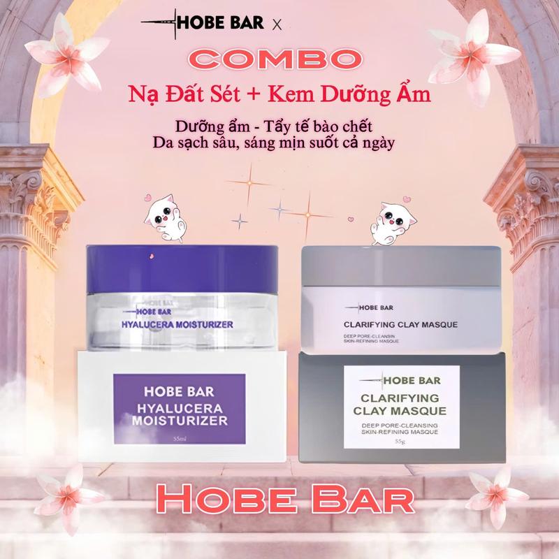 Combo Mặt Nạ Đất Sét + Kem Dưỡng Ẩm 55ml Hobe Bar - Sáng Da Mềm Mịn Tẩy Sạch Tế Bào Chết sữa rửa mặt mini size sữa rửa mặt trị mụn sáng da sữa rửa mặt trắng da kem dưỡng ẩm