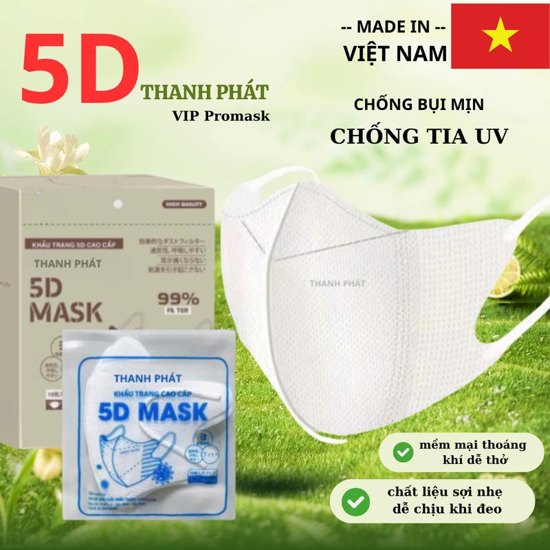 sét 200 Chiếc  Khẩu Trang 5D THANH PHÁT  VIP Promask  Chống Bụi Mịn Chống Tia UV Dày Dặn 3 Lớp An Toàn Cho Sức Khỏe Made In Việt Nam