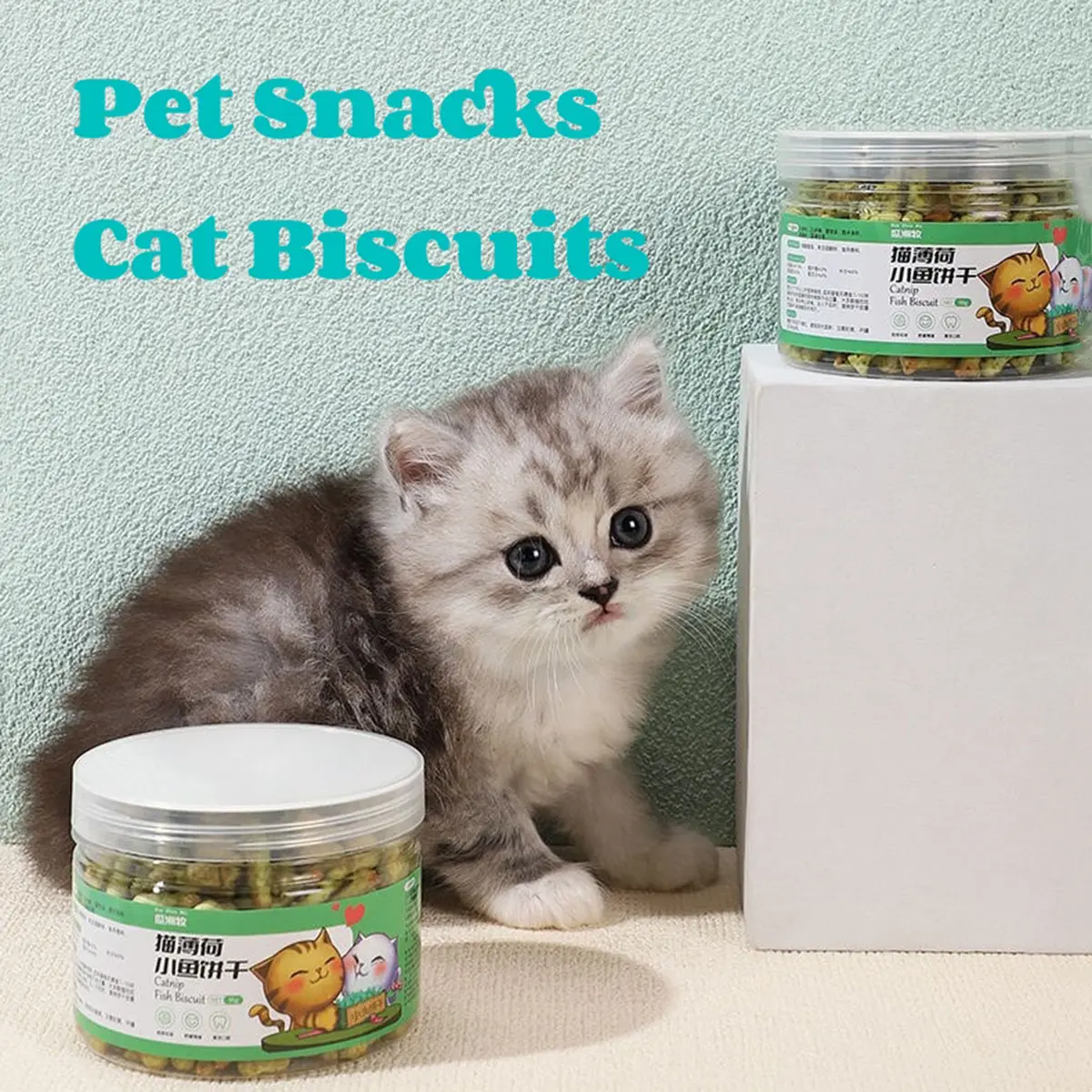 (2 Cans Value Pack) Catnip Fish Biscuits Cat Treats Cleaning Cat Hairballs Cat Snacks Salmon Catnip Flavor 95g/105g