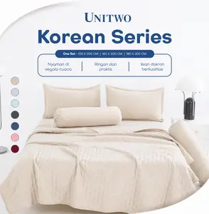 [Bed Cover + Sprei Set] Sarung Bantal dan Sarung Guling Full Pressing Karet Keliling Lembut Motif Polos - Seprei Set Polos Korea Lembut