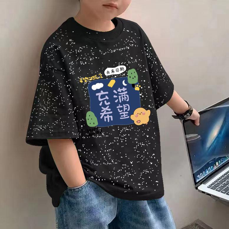 Áo Thun Cotton Nguyên Chất Cho Bé Trai Và Trẻ Em, Thời Trang Hàng Đầu, Phong Cách Ins, Ngắn Tay, Đẹp Trai, Thích Hợp Cho Mùa Hè, Trang Phục Người Nổi Tiếng Trên Internet, Quần Áo Trẻ Em Hàn Quốc áo thun bé trai mặc tết 6