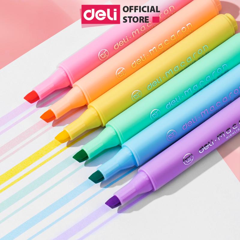 Set 6 Bút Dạ Quang Màu Pastel Deli Đánh Dấu Dòng Tiện Lợi Cho Học Sinh Văn Phòng
