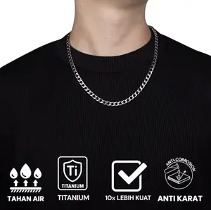 Kalung Titanium Pria Motif Rantai Bahan Anti Karat
