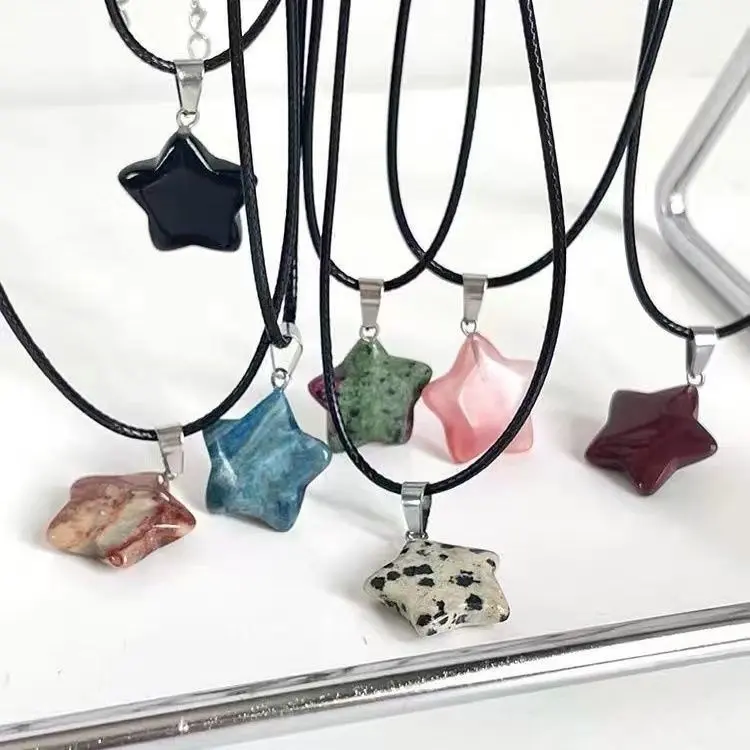 Kalung Liontin Batu Alam Bintang Gaya Gadis Keren Y2K Pentagram Berbentuk Rantai Klavikula Untuk Aksesoris Wanita