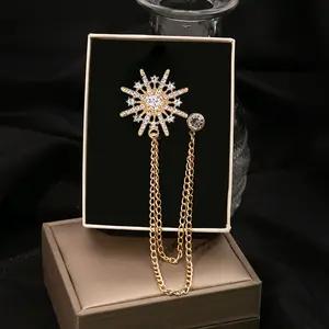 【COD】Lapel Pin Bros Motif Kristal Salju Aksesoris Pin Lencana Jas Blazer Butang Pin Baju Melayu Rantai