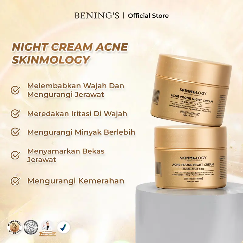 Night Cream Acne Prone Expert Series Skinmology by Bening's Indonesia Exclusive Mengatasi Mencerahkan Untuk Kulit Wajah Berjerawat Menghilangkan Beruntusan Bekas Jerawat Meredakan Jerawat Facial Perawatan Muka Treatment Menyembuhkan Memudarkan 5