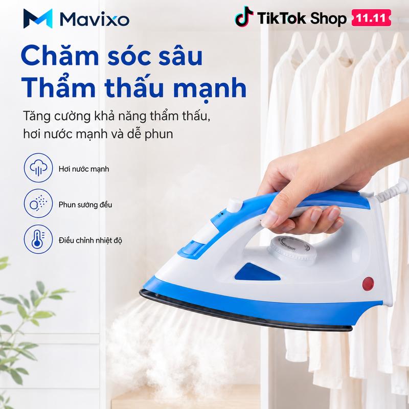 Mavixo -Bàn Là Hơi Nước Gia Đình, Đế Chống Dính, Điều Chỉnh Nhiệt Linh Hoạt, Dễ Sử Dụng