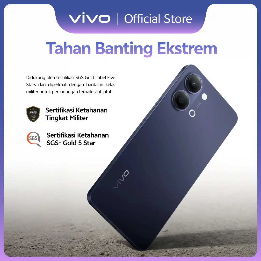 vivo Y05 - Desain Premium, 6500mAh Tahan 3 Hari, IP65 Tahan Hujan, Tahan Banting Ekstrem, Origin OS Performa Lancar, Layar Ultra Tenang 1200nits