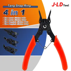 JLD Tang Snap Ring 4in1 Circlip Tekan Buka Tutup Bengkok Tang Set Komplit Alat Pasang Ring Snap dengan Pegangan PVC Lembut Nyaman Digunakan dan 3 Klip dengan Ukuran Penggunaan 10-15mm